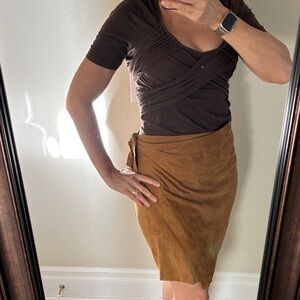 Vince Brown suede wrap skirt